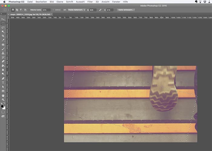Gedrehte Auswahl freistellen in Photoshop richtet das Bild nicht gerade aus